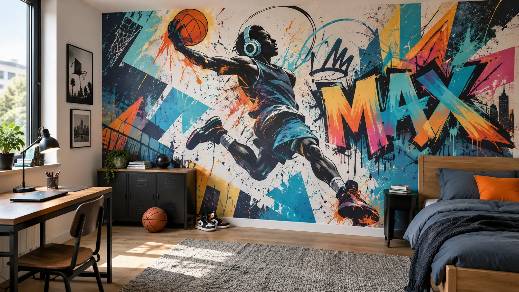 Vizualizace: basketbal a graffiti – přímý tisk na stěnu