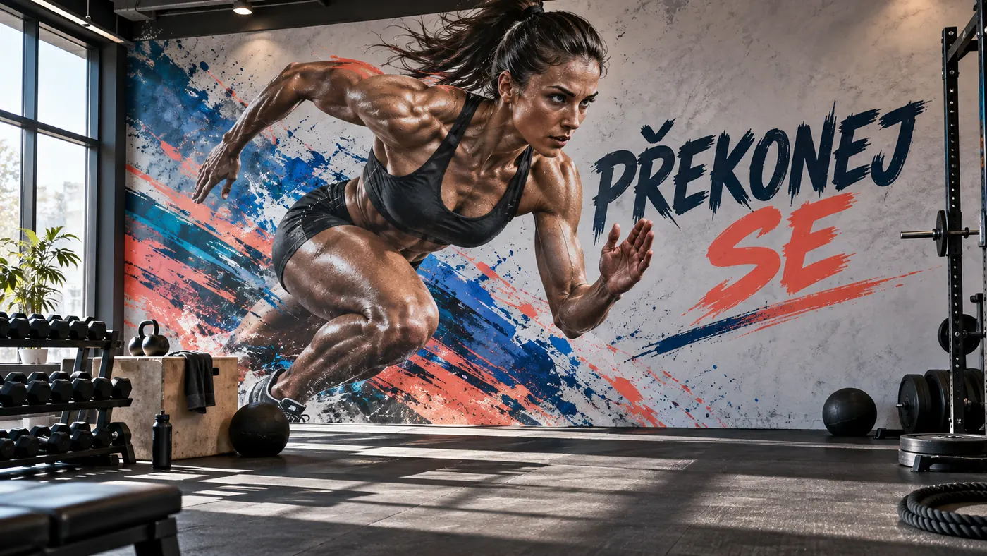 Vizualizace: fitness s motivačním motivem – přímý tisk na stěnu