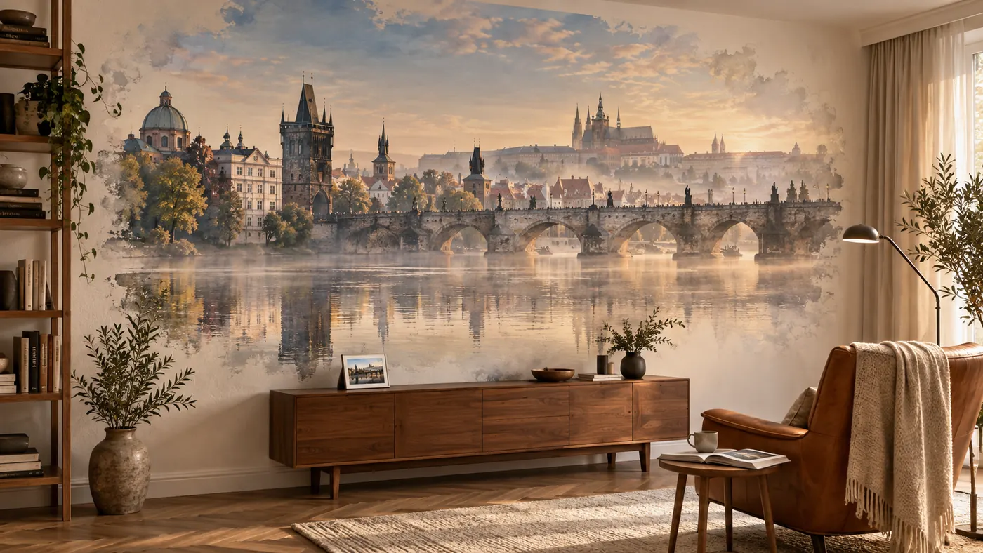 Vizualizace: praha v obýváku – přímý tisk na stěnu