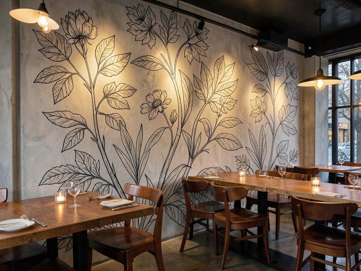 Ilustrace vytištěná na stěně restaurace