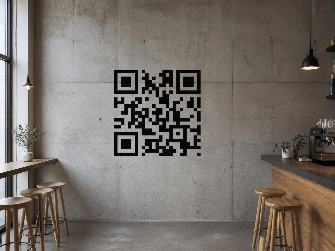 Stěna kavárny s vytištěným QR kódem